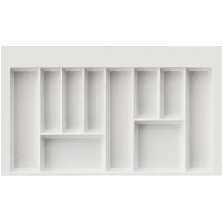 Sossai Besteckeinsatz Divio Grip für 90cm breite Schubladen, 85x49 cm - zuschneidbar, 10 Fächer, Farbe: Weiß, Besteck-Organizer aus robustem Kunststoff