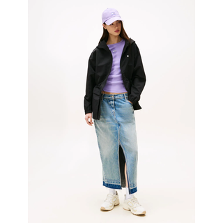 Windbreaker TOMMY JEANS "TJW MIDI HOODED WINDBREAKER", Damen, Gr. M (38), schwarz, Web, Obermaterial: 100% Polyamid, unifarben, elastischer Bund, Jacken Windbreaker