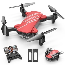 DEERC D20 Mini Drohne für Kinder mit Kamera, Faltbar RC Quadcopter mit 720P WiFi Kamera,2 Akkus Lange Flugzeit, Tap-Fly, One Key Start, Höhenhaltung, Headless Modus Geschenk für Anfänger Jungen Rot