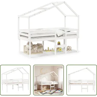 The Living Store Hochbett mit Dach Weiß 90x190 cm Massivholz Kiefer - Weiß