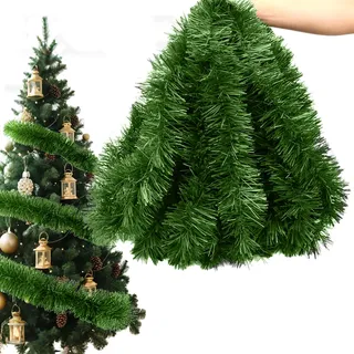 Grüne Weihnachtsgirlande, 15 Meter Künstliche Tannengirlande für Weihnachtsdeko Xmas Party Außen & Innen (10M)