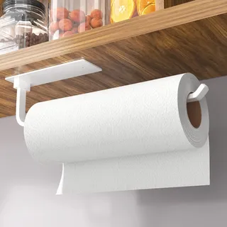 Küchenrollenhalter – selbstklebend oder zum Bohren, weißer | Unter dem Schrank für die Küche | Verbesserter Aluminium-Küchenrollenhalter | Leichter, aber stabiler als Edelstahl