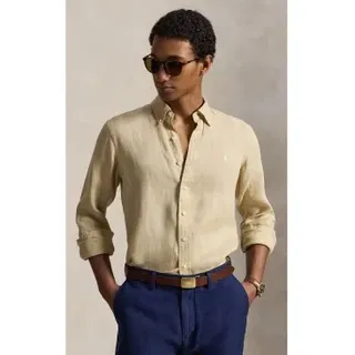 Polo Ralph Lauren für Herren. 710966294520 Beiges Custom-Fit-Leinenhemd (XXL), Lässig, Langarm