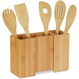Relaxdays Küchenutensilienhalter aus Bambus 5er Set