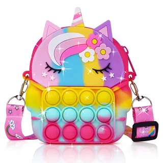 Ainiv Pop Push It Tasche Handtasche, Pop Tasche, 2 in 1 Fidget Toys Taschen Umhängetasche mit Längenverstellbarem Tragegurt, Einhorn Fidget, Anti Stress Spielzeug Schultertasche für Kinder (Farbe)