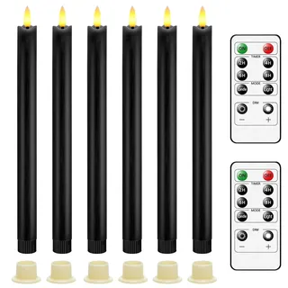 AiiBowy Led Kerzen [6er Set ] Flammenlose Kerze, 24 Stunden Timer Funktion mit Fernbedienung, Batteriebetriebene mit 3D Flamme, Led Fensterkerzen, Led Stabkerzen Home Deko Weihnachten Party (Schwarz)