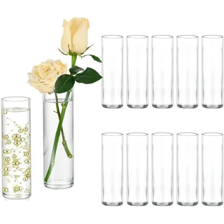 Hewory Kleine Vasen für Tischdeko Hochzeit: 12 Vasen Set 15cm Hoch Kleine Glasvasen für Hochzeitsdeko - Zylindervasen Set Blumenvase Klein für Brautparty Babyparty Geburtstag Home