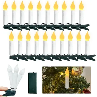 Hopelit 2m 20er Led Kerzen Weihnachtsbaum Lichterkette mit Timerfunktion, Warmweiß Flammenlose Christbaumkerzen für Weihnachtsdeko Gartendekoration Geburtstags Hochzeit - Milchweisse Hülle