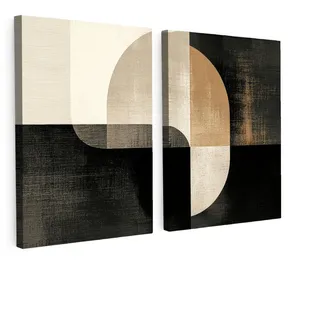 MuchoWow Leinwandbild 2er Set Formen - Abstrakt - Gold 180x120 cm , Schwarz , Textil , Kiefer , Rechteckig , 180x120 cm , FSC 100% , Keilrahmen , Bilder & Rahmen, Bilder, Leinwandbilder