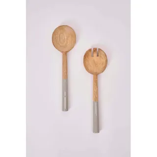 Fynch-Hatton Salatbesteck , Greige , Holz, Stein , Mangoholz , massiv , 7.5x27.5 cm , Handmade in India , lebensmittelecht, nachhaltig, nachwachsender Rohstoff , Besteck, Salatbesteck