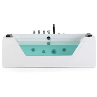 BELIANI Whirlpool-Badewanne Weiß 160 x 76 cm Sanitäracryl LED Beleuchtung Modern - Weiß, Schwarz, Silber
