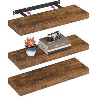 VASAGLE Wandregal, 3er Set, Schweberegal, Regalbrett, 20 x 60 x 3,8 cm, Wandboard für Bilderrahmen, Deko, Regal für Wohnzimmer, Arbeitszimmer, Küche, vintagebraun LWS26BX-3