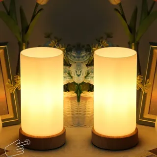 HSLighting Nachttischlampe Touch Dimmbar: Tischlampe mit Glas Lampenschirm Touch Dimmbare Glühbirne 3 Helligkeitsstufen Einstellbar Schreibtischlampe Minimalistische für Lesen Wohnzimme