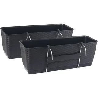 Tymar Blumenkästen für Balkon, Geländer, 2er-Pack, Rattan Optik, inkl. Bewässerungssystem ((2 Pack) Anthrazit; 60 cm)