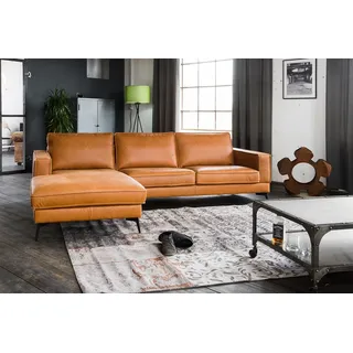 KAWOLA Sofa BLOOM Recamiere links Leder cognac - Braun