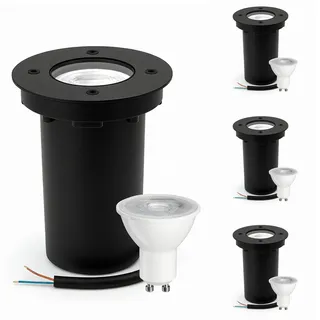 JNR 4er Set Bodenstrahler Außen GU10 IP67 Wasserdicht mit LED 5W 3000K Warmweiß, Bodeneinbaustrahler Aussen 230V Bodenleuchten Außen, Schwarz