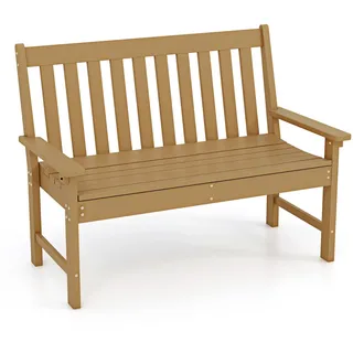 FANTASK Gartenbank wetterfest bis 320kg belastbar, Allwetter- Parkbank, HDPE Terrassenbank (Teak), 132 x 65 x 91 cm