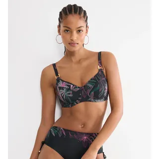 Bügel-Bikini-Top TRIUMPH "Summer Tropics W 01", Damen, Gr. 44, Cup G, schwarz combination, Microfaser, Obermaterial: 55% Polyamid, 45% Elasthan, Bikini-Oberteile Bügel-Bikini-Top, Minimizer - verkleinert die Brust optisch um eine Cup-Größe