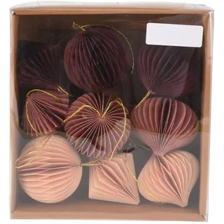 Well Home Weihnachtsbaumschmuck aus Papier, Bienenwabe, Verschiedene Formen, Rosa, 9 Stück