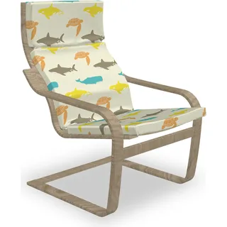 ABAKUHAUS Meerestiere Poäng Sessel Polster, Walhai und Schildkröte, Sitzkissen mit Stuhlkissen mit Hakenschlaufe und Reißverschluss, Ivory Taupe Peach