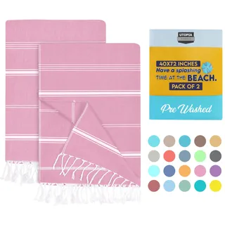 Utopia Towels 2er-Pack Hamamtuch Strandtuch Groß 100x180 cm Saunatuch aus 100% Baumwolle saugfähige und leichte türkische Strandtücher und Poolhandtücher 2 Stück (Rosa)