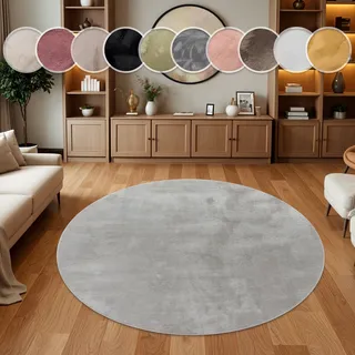 Paco Home Kunstfell Soft 380 Fellteppich Ø 200 cm Grau