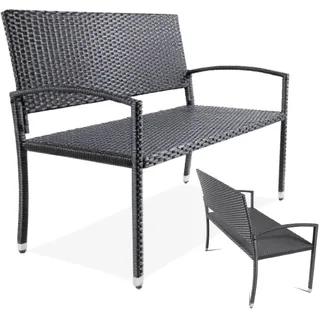 Clevich Gartenbank Rattan Wetterfest, 2 Sitzer Sitzbank, Terrassenbank mit Armlehnen, 320 kg Belastbar Balkon Bank, 122x62x90 cm Gartenmöbel für 2-3 Personen, für Innen- und Außenbereich, Schwarz, XL