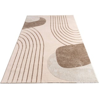 Paco Home Teppich Wohnzimmer Kurzflor, modernes Design, Regenbogen, Hoch-Tief Struktur, Scandi-Look Beige