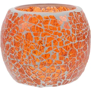 Lurrose Mosaikglas Windlicht Vintage Kerzenständer Kerzenleuchter Glaskugel Europäischer Stil Teelichtglas Mittelstücke für Xmas Hochzeit Ostern Neujahr Party Tischdeko Winterdeko Orange