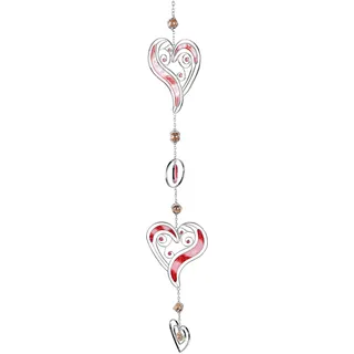 Formano wunderschöne,große Fensterdeko Herz hängend Fensterhänger Dekohänger Glasbild Tiffany Rot/Silber Fensterschmuck ca. 52 cm (60 cm)