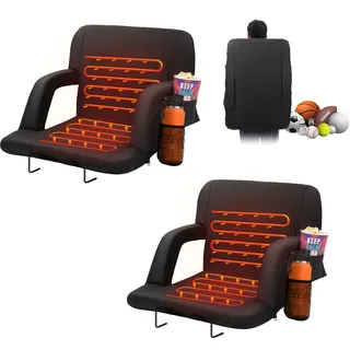 VEVOR Doppelter beheizter Stadionsitz mit Rückenlehne, 3-stufig beheizbarer breiter Tribünensitz, zusammenklappbarer tragbarer gepolsterter Liegestuhl mit Hakentasche und Getränkehalter