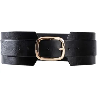 Taillengürtel BONPRIX "Taillengürtel", Damen, Gr. 75, schwarz (schwarz, goldfarben), Obermaterial: 100% Polyurethan, Gürtel Taillengürtel, aus Polyurethan, breite Form, stylisches Design