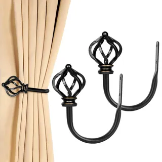 KAMANINA Raffhalter für Vorhänge, Vorhang Raffhalter Schwarz Raffhalter für Gardinen, U-Form Raffbügel Wandbefestigung, 2 Stück Curtain Hook