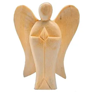 Deko Figur Schutzengel Erzengel stehend 10 cm, Holz hell braun, kleine Engelfigur betend, Kunsthandwerk aus Bali Engel Holzengel