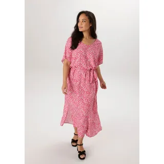 Strandkleid ANISTON PLUS, Damen, Gr. 50, N-Gr, pink (weiß, pink, flieder), Web, Obermaterial: 100% Viskose, bedruckt, gemustert, weit knöchellang, V-Ausschnitt, Kleider Strandkleid