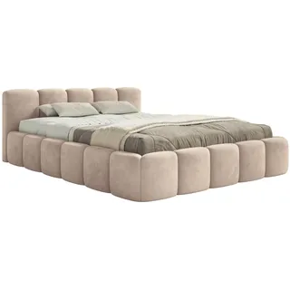 Selsey Cloudy Low - Polsterbett 180x200 cm, mit Bettkasten, wasserabweisender Samt, Beige - Beige