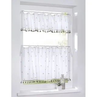 Kutti Scheibengardine »Honey« Bindebänder 1 Stk. tlg. Kurzgardine, Baumwolle, bestickt, Landhaus, Spitze, Quasten, Biene, beige