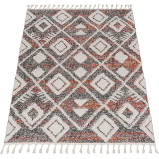 Paco Home Hochflor-Teppich »Monza 654« rechteckig 34 mm Höhe meliert, Rauten Muster, 3D-Effekt, mit Fransen, bunt
