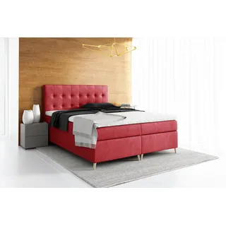Boxspringbett AGANTI , Pocket Matraze Topper , 140 x 200 cm , ( Rot - Jasmine 60 ) - Rot