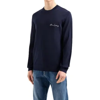 Armani Exchange Men's Essential, Logo Signature,Pullover Sweater,Blue,S