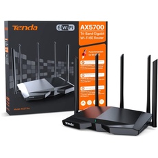 Tenda RX27 Pro WiFi 6E WLAN Router (AX5700 Tri-Band 6GHz:2402Mbps+5GHz: 2402Mbps+2,4GHz:861Mbps), 5 * 6dBi Antennen, Gigabit-Port, MU-MIMO, VPN, IPv6, WPA3, WiFi+ Mesh für AR/VR/4K/8K Video, Schwarz