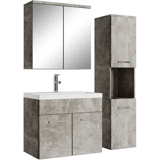 Badezimmer Badmöbel Set Montreal mit Spiegelschrank 60cm Waschbecken Beton Grau