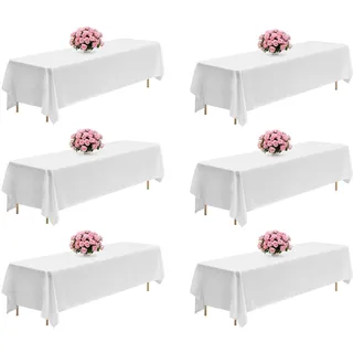 VEVOR 6 x Tischdecke Tischwäsche 2286x3353 mm, wiederverwendbarer Tischdeckenschutz, maschinenwaschbares Tischtuch aus Polyestergewebe für Partys Hochzeiten Bankette formelle Veranstaltungen, Weiß