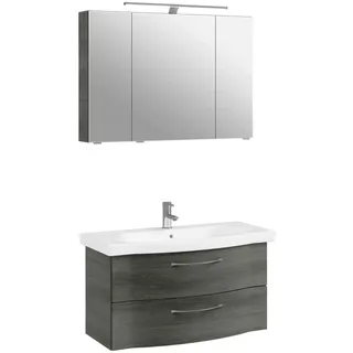 Pelipal Badezimmer , Graphitfarben , Metall , 3-teilig , 6 Fächer , 2,2 Schubladen , 98 cm , Made in Germany , hängend, Zusatzausstattung erhältlich, Typenvielfalt , Badezimmer, Badmöbelsets & Badmöbelserien, Badmöbel-Sets