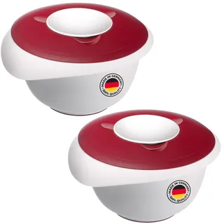 Westmark 2 Rührschüsseln mit zweigeteiltem Deckel, 3,5 l, Mit Ausgießer, Kunststoff, Weiß/Rot, 315522E3