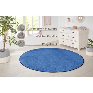 HANSE HOME Nasty Teppich Rund – Wohnzimmerteppich Flauschiger Kurzflor Unifarben für Esszimmer, Kinderzimmer, Flur, Schlafzimmer, Küche – Uni Blau, 200cm