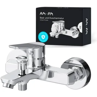 Badewannenarmatur mit Auslauf, Mischbatterie Badewanne, Brausebatterie Wanne, Einhand-Wannenbatterie für Badewanne und Dusche, Badezimmer Armatur, Chrom, AM.PM Hit FTA10000