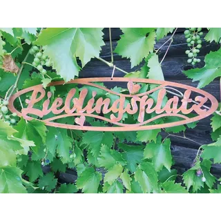 Edelrost Design Schild Lieblingsplatz zum Aufhängen 50x13cm Edelrost Garten Metall Wandhänger