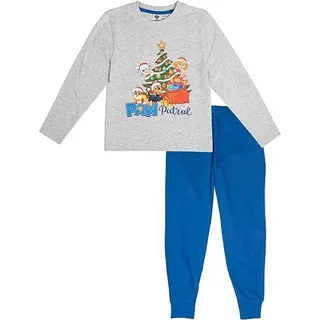 UNITED LABELS Paw Patrol Schlafanzug Jungen - Christmas Kinder Winter Pyjama Set Weihnachten Langarm mit Hose Grau/Blau 122/128