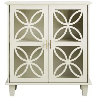 Modfu Sideboard aus MDF und Holzwerkstoff 80x38x87 cm Creme mit Hartglastüren, verstellbaren Einlegeböden und Kippschutz , 80x87x38 cm , Kleinmöbel, Kommoden, Sideboards